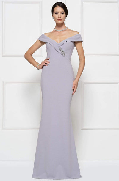 Rina Di Montella - RD2690 Embellished Off-Shoulder Sheath Dress Evening Dresses 4 / Silver