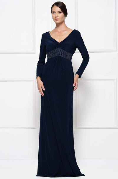 Rina Di Montella - RD2691 Long Sleeve Embellished Sheath Dress Mother of the Bride Dresses 4 / Navy