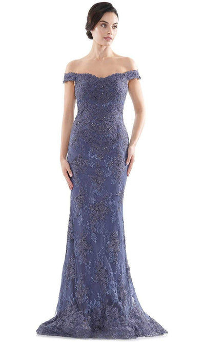 Rina Di Montella - RD2711 Off Shoulder Beaded Lace Mermaid Gown Mother of the Bride Dresses 4 / Slate Blue