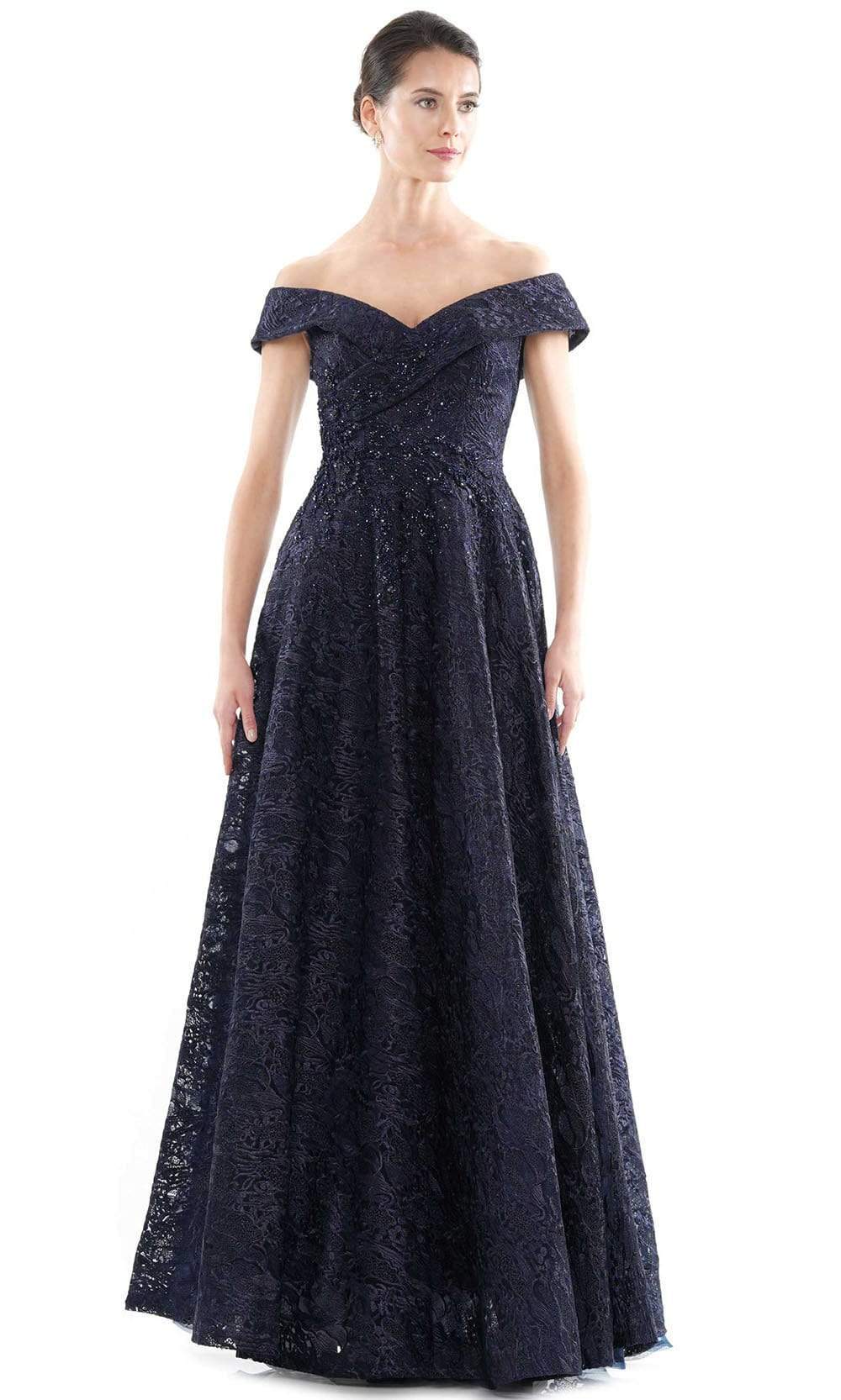 Rina Di Montella - RD2715 Embroidered Off Shoulder A-line Gown Mother of the Bride Dresses 4 / Navy