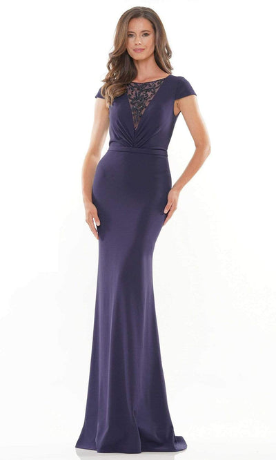 Rina Di Montella - RD2729 Cap Sleeve Beaded Mesh Gown Mother of the Bride Dresses 6 / Navy