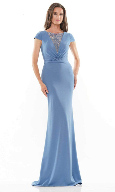 Rina Di Montella - RD2729 Cap Sleeve Beaded Mesh Gown Mother of the Bride Dresses 6 / Slate Blue