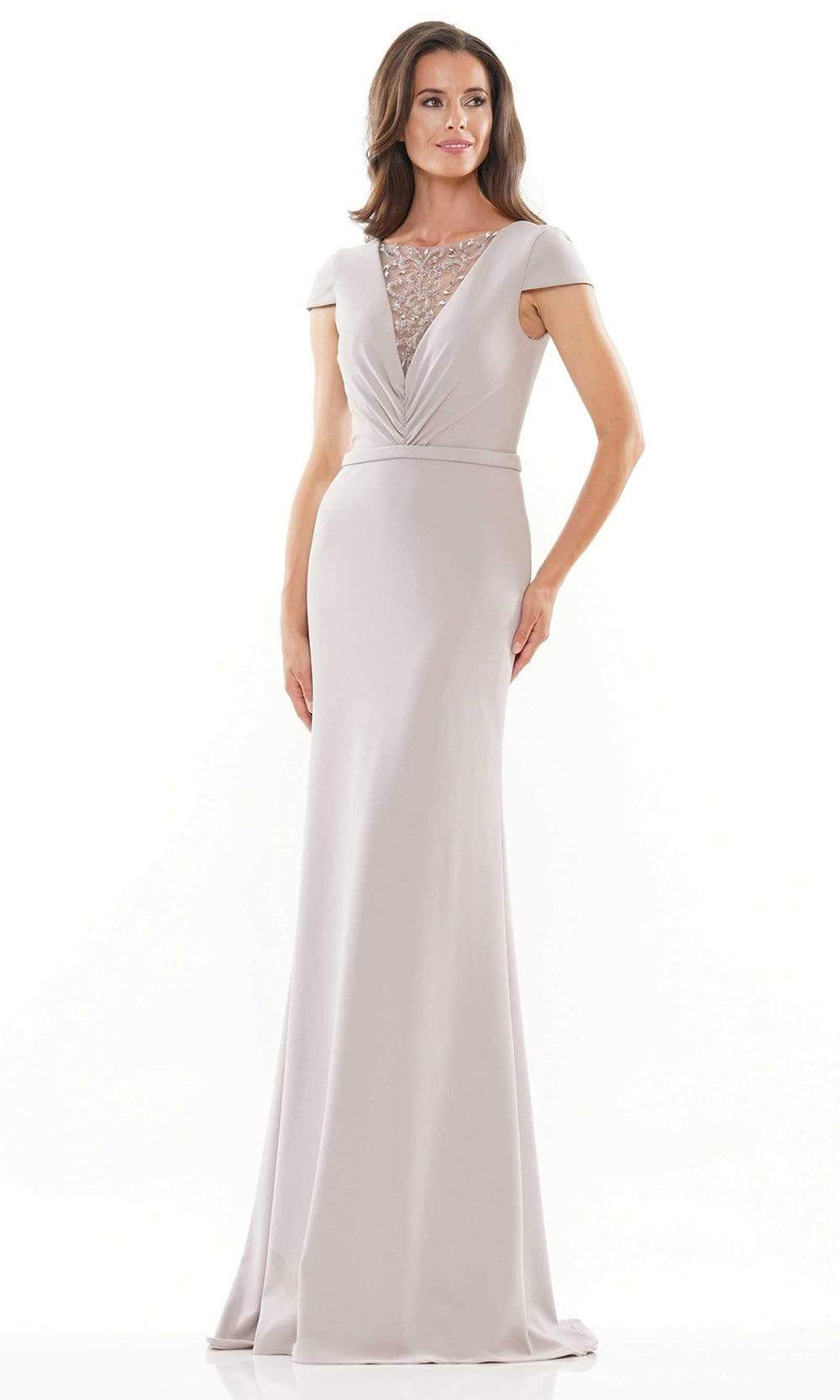 Rina Di Montella - RD2729 Cap Sleeve Beaded Mesh Gown Mother of the Bride Dresses 6 / Taupe