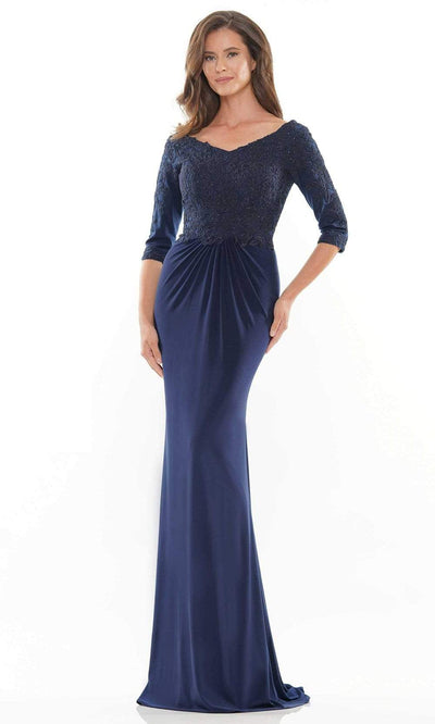 Rina Di Montella - RD2731 Quarter Sleeve Lace Bodice Gown Mother of the Bride Dresess 6 / Navy