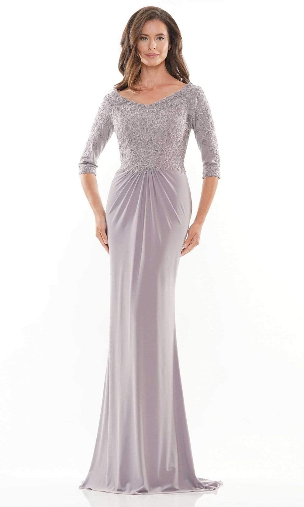 Rina Di Montella - RD2731 Quarter Sleeve Lace Bodice Gown Mother of the Bride Dresess 6 / Platinum