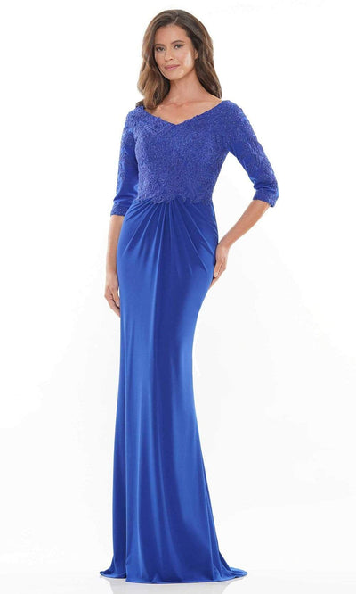 Rina Di Montella - RD2731 Quarter Sleeve Lace Bodice Gown Mother of the Bride Dresess 6 / Royal