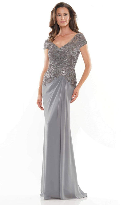 Rina Di Montella - RD2743 Cap Sleeve Ornate Lace Gown Mother of the Bride Dresess 6 / Gunmetal