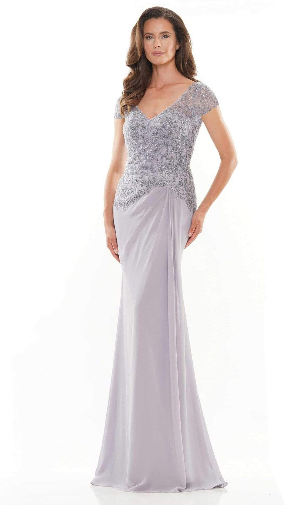 Rina Di Montella - RD2743 Cap Sleeve Ornate Lace Gown Mother of the Bride Dresess 6 / Silver
