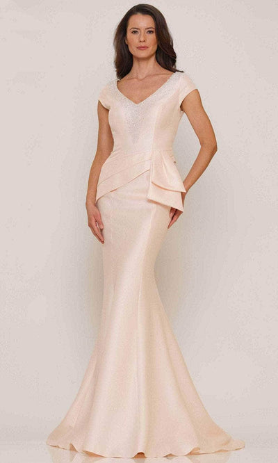 Rina Di Montella RD2752 - Bow Peplum Evening Dress Special Occasion Dress 4 / English Rose