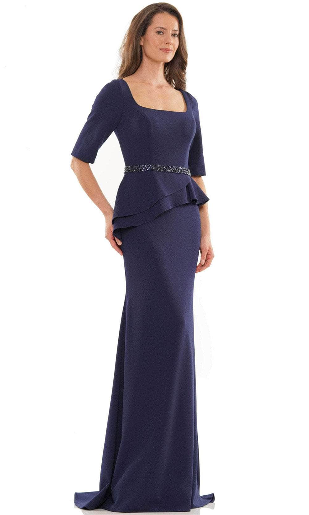 Rina Di Montella RD2761 - 3/4 Sleeves Square Neck Long Dress Special Occasion Dress 4 / Navy