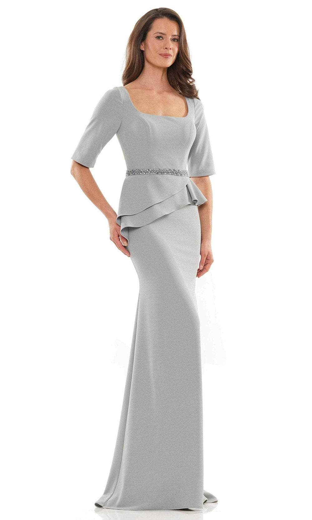 Rina Di Montella RD2761 - 3/4 Sleeves Square Neck Long Dress Special Occasion Dress 4 / Seaglass