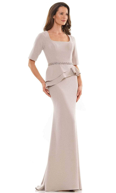 Rina Di Montella RD2761 - 3/4 Sleeves Square Neck Long Dress Special Occasion Dress 4 / Taupe