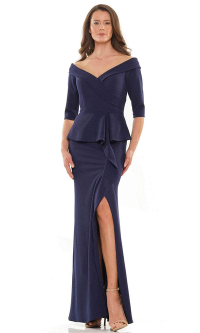 Rina Di Montella RD2764 - 3/4 Sleeves Off Shoulder Long Dress Special Occasion Dress 6 / Navy