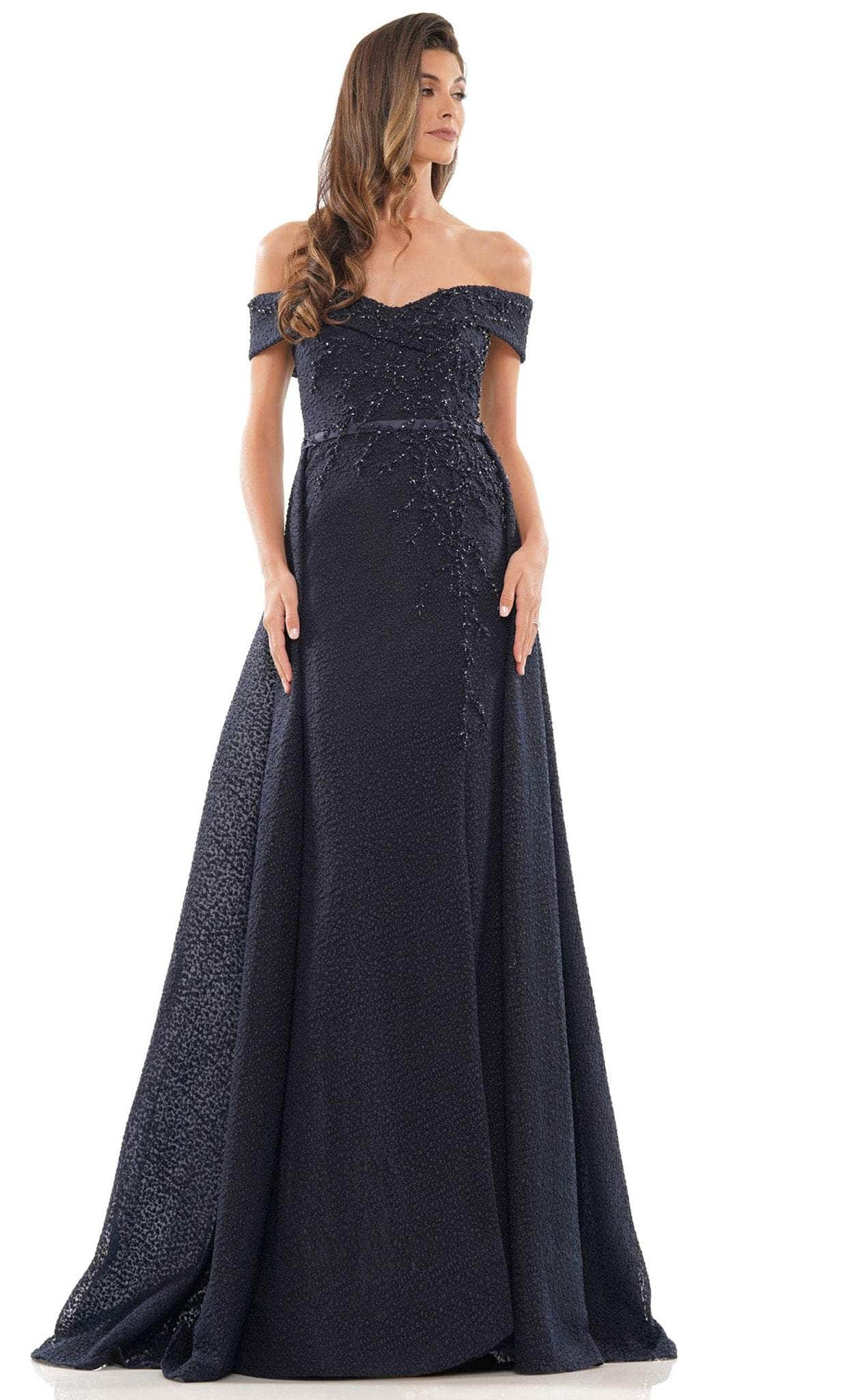 Rina di Montella RD2804 - Off Shoulder Laced A-line Dress Special Occasion Dress 4 / Navy