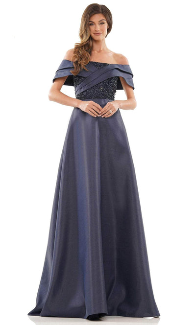 Rina di Montella RD2812 - Pleated Off-Shoulder Formal Dress Special Occasion Dress 4 / Navy