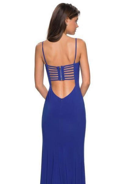 La Femme - 27469 Strappy Scoop Evening Dress with Slit In Blue