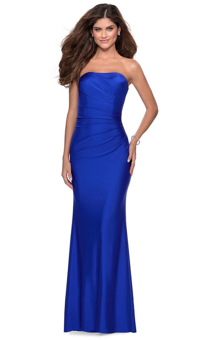 La Femme - 28269SC Strapless Ruched Sheath Long Gown In Blue