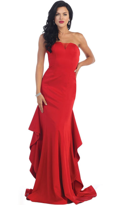 May Queen - Strapless with Side Peplum Long Dress in Red