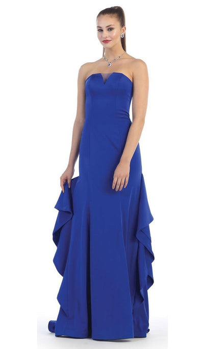 May Queen - Strapless with Side Peplum Long Dress in Blue