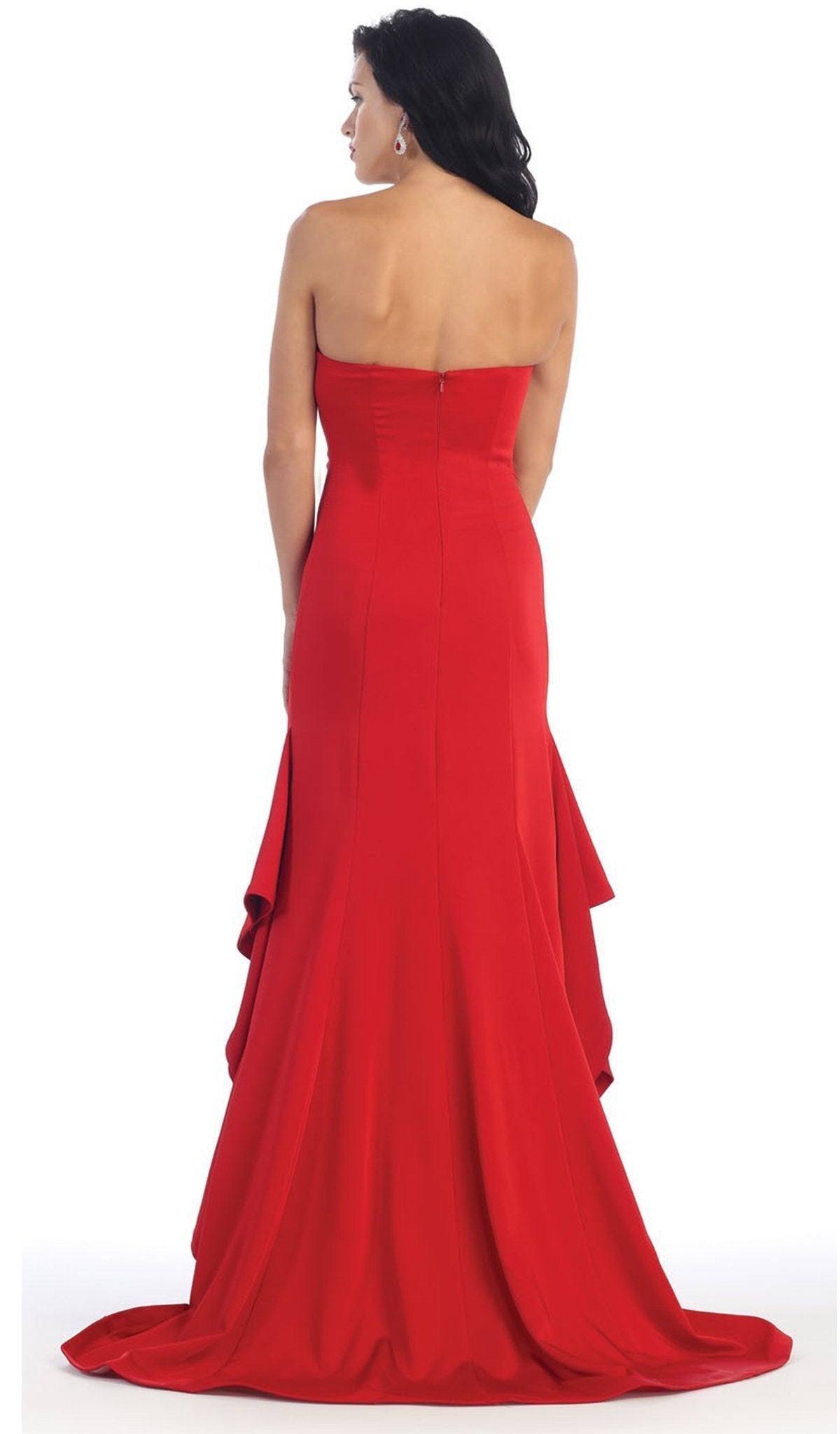 May Queen - Strapless with Side Peplum Long Dress in Red