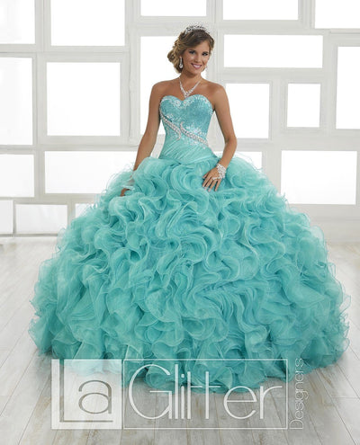 LA Glitter - 24025 Strapless Jeweled Ruffle Ornate Ballgown In Blue and Green