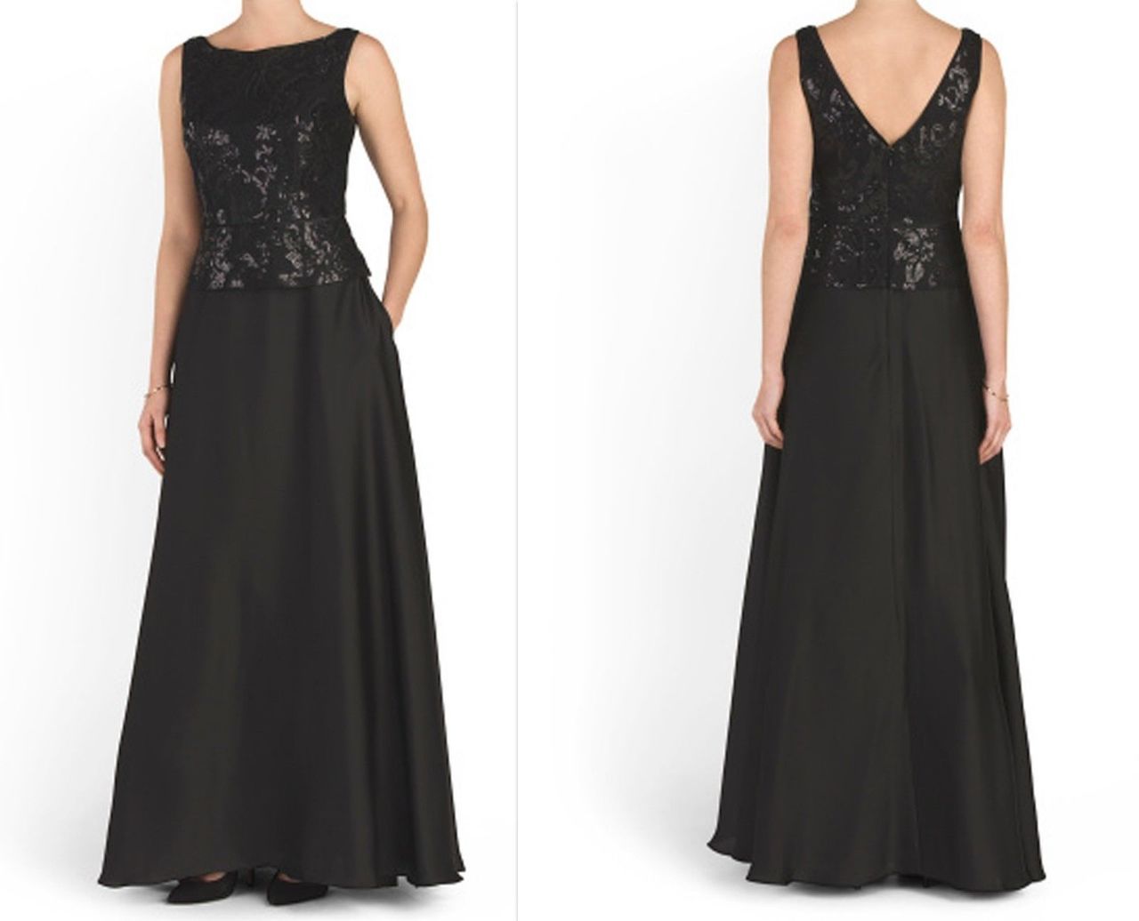 Aidan Mattox - 54466000 Sequined Lace Bodice Popover Chiffon Dress in Black