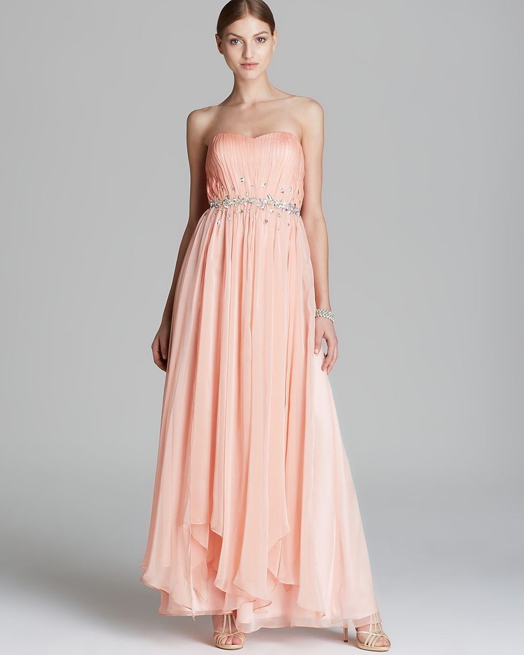 Decode 1.8 - 182471D Strapless Ruched Chiffon Evening Dress in Pink