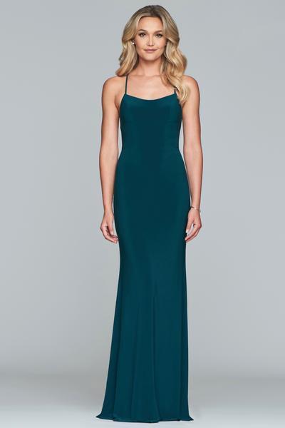 Faviana - Lace Up Back Long Sheath Dress S10205 In Green