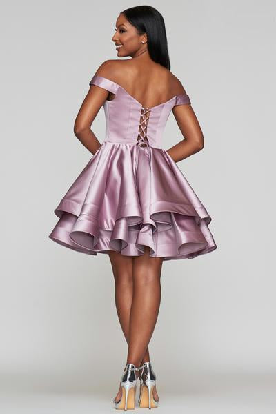 Faviana - S10364 Plunging Off-Shoulder Satin A-line Dress In Purple