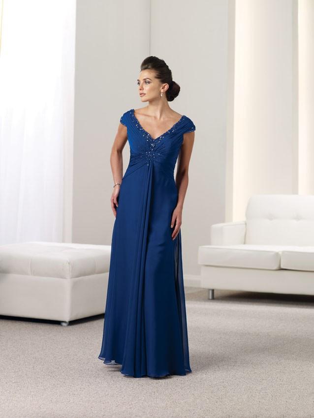Montage by Mon Cheri - 112911 Ruched V Neck A-Line Evening Gown In Blue