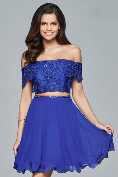 Faviana - Two-Piece Lace Short Dress s8065 in Blue
