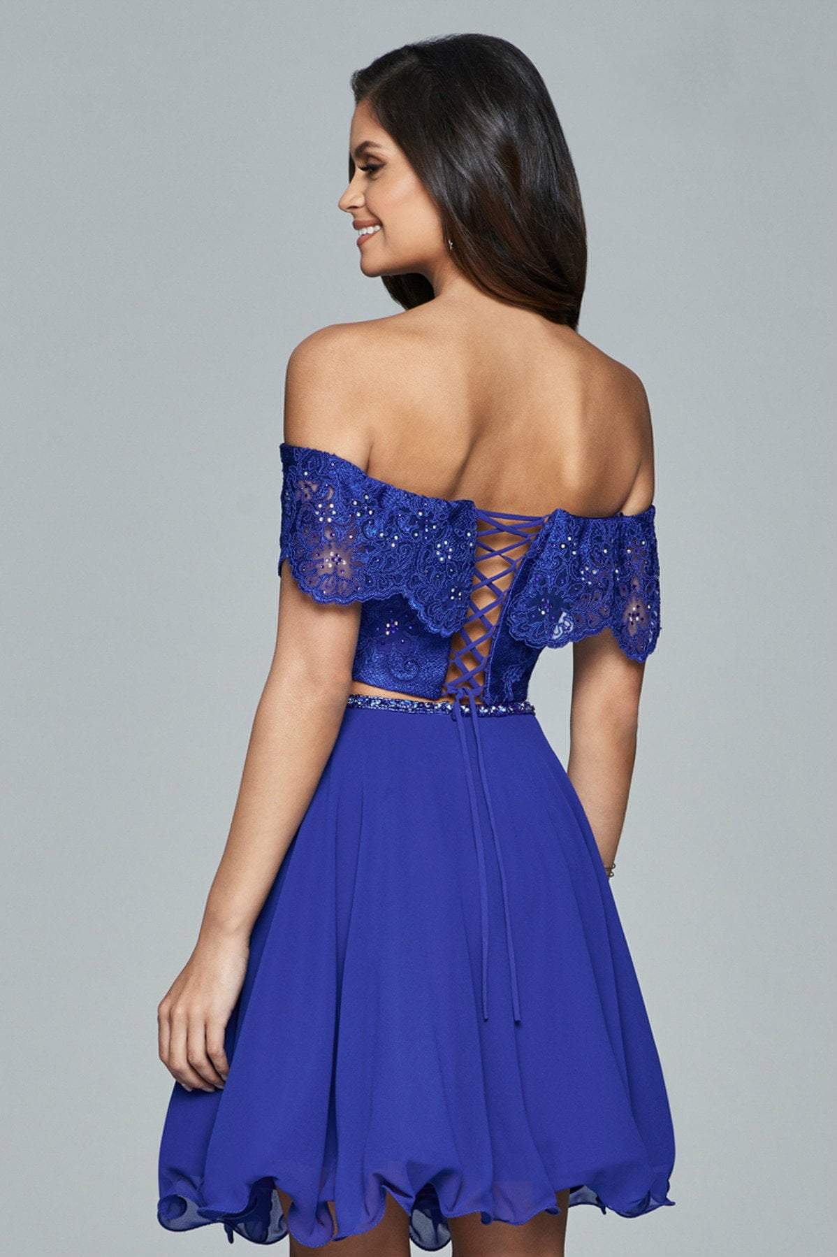 Faviana - Two-Piece Lace Short Dress s8065 in Blue