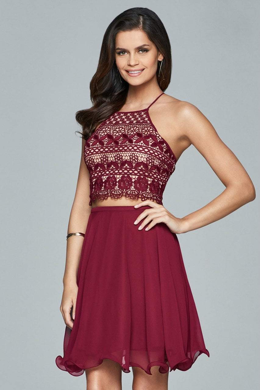 Faviana - Halter Neck Two-Piece Short Dress s8066 in Red