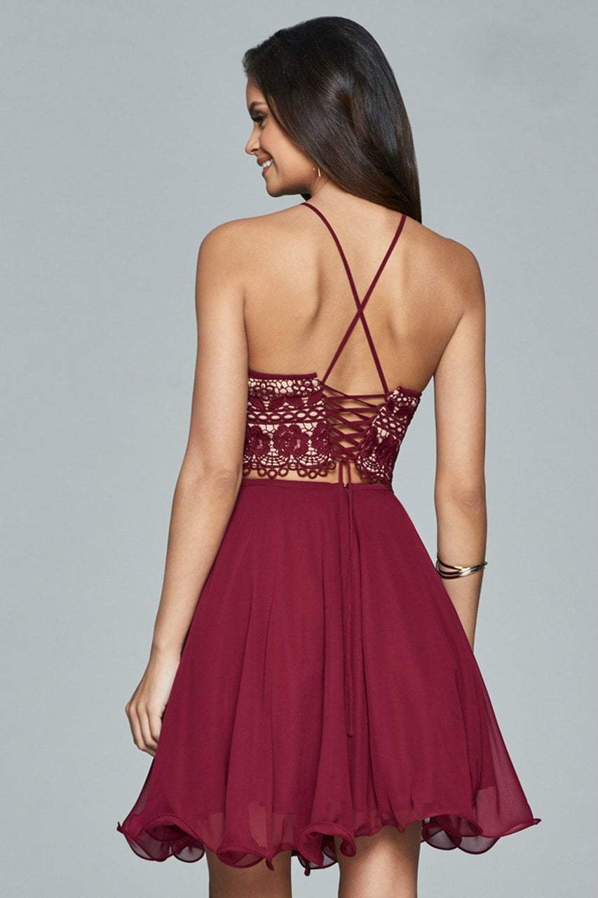 Faviana - Halter Neck Two-Piece Short Dress s8066 in Red