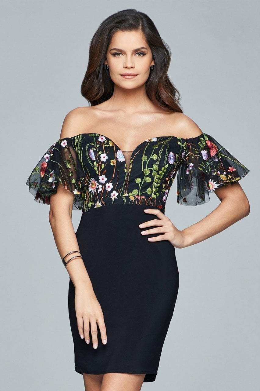 Faviana - Embroidered Jersey Cocktail Dress s8081 in Black