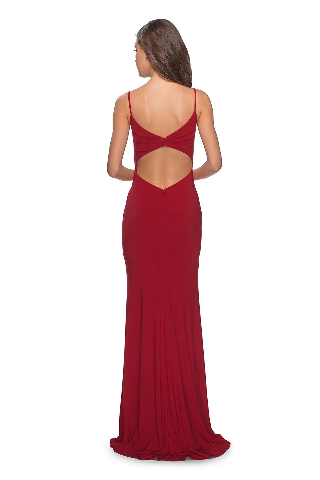 La Femme - V-Neck Surplice High Slit Jersey Evening Dress 28079SC In Red