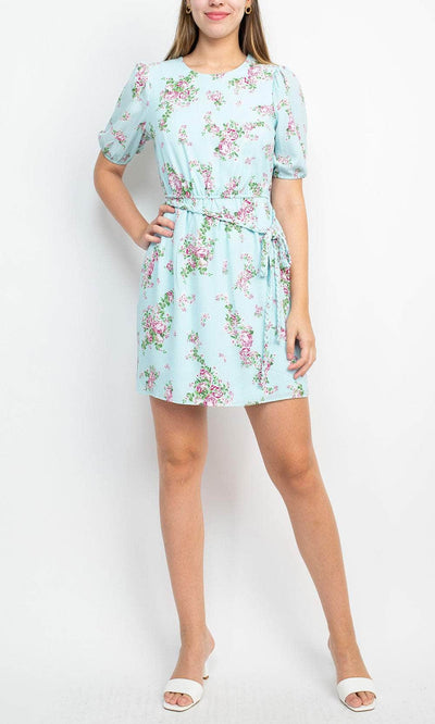 Sage Collective ST03D15 - Short Sleeve Jewel Neck Cocktail Dress Cocktail Dresses 2 / Blue Multi