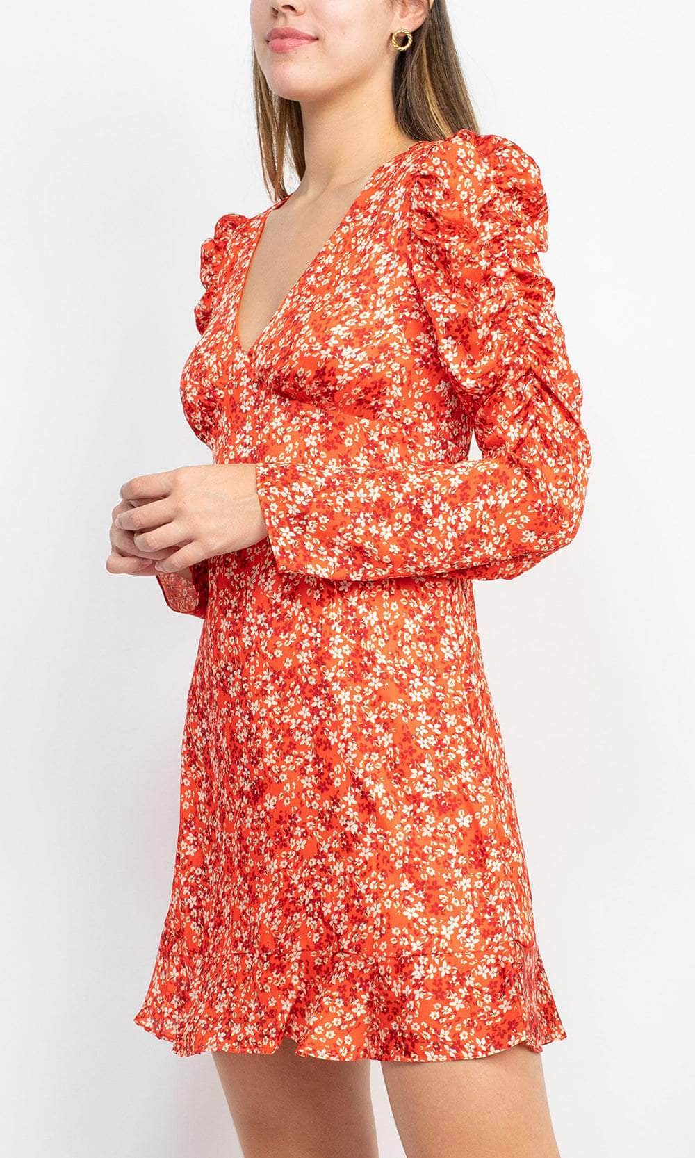 Sage Collective SU05D01 - Ruffle Sleeve Floral Short Dress Cocktail Dresses