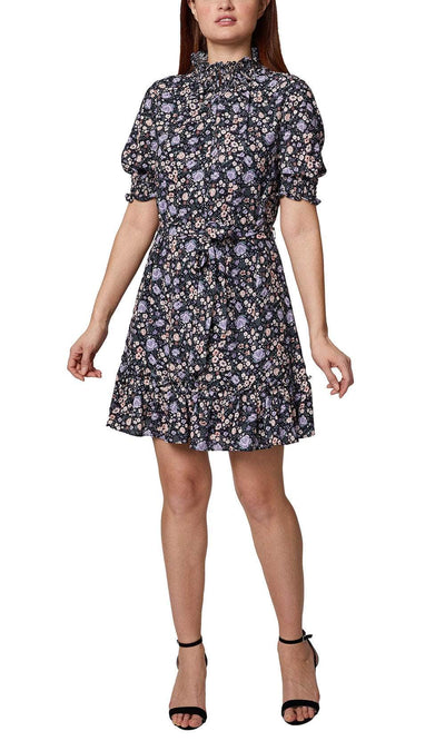 Sage Collective SU05D20 - Puff Sleeve Floral Short Dress Cocktail Dresses 0 / Black Floral