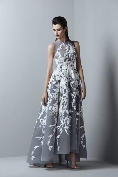 Saiid Kobeisy - Sleeveless Tulle Brode High Low Gown 3389 - 1 pc Performance Blue In Size 8 Available CCSALE 8 / Performance Blue