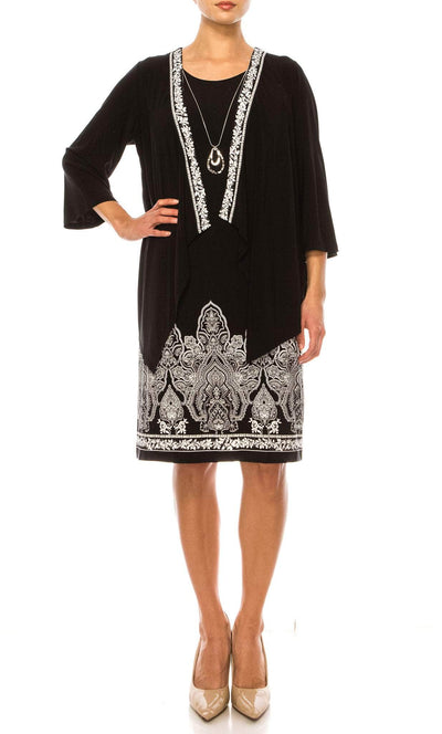 Sandra Darren 76041 - Tribal Print Long Sleeve Short Dress Cocktail Dresses XS / Black White