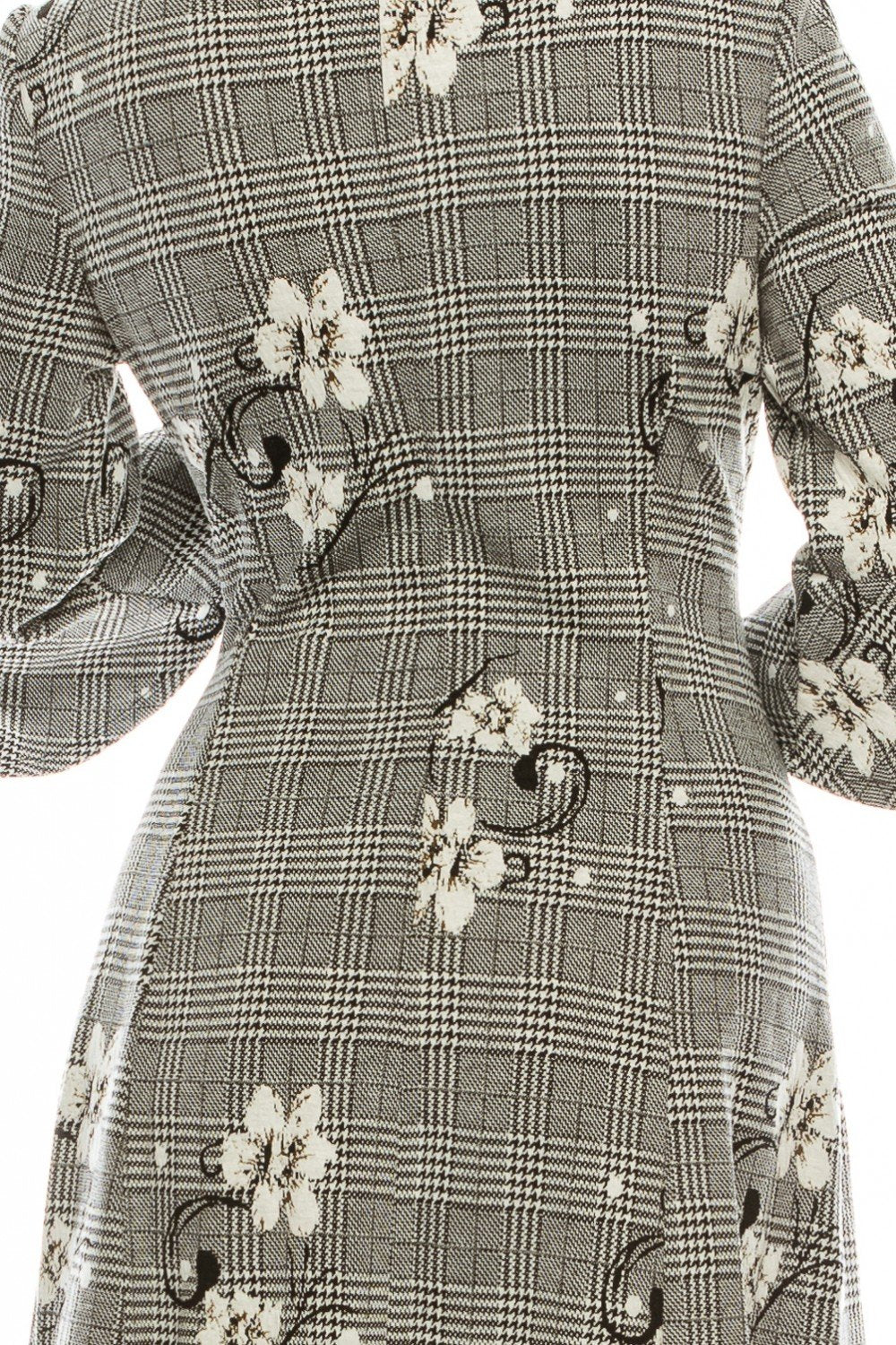 Sandra Darren - 73261 Bell Sleeve Floral Plaid A-Line Dress In Black and White