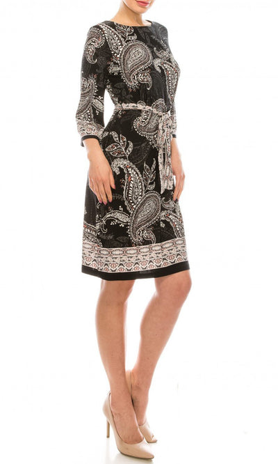 Sandra Darren - 73367 Quarter Sleeve Paisley Print Jersey Dress In Black and Gray