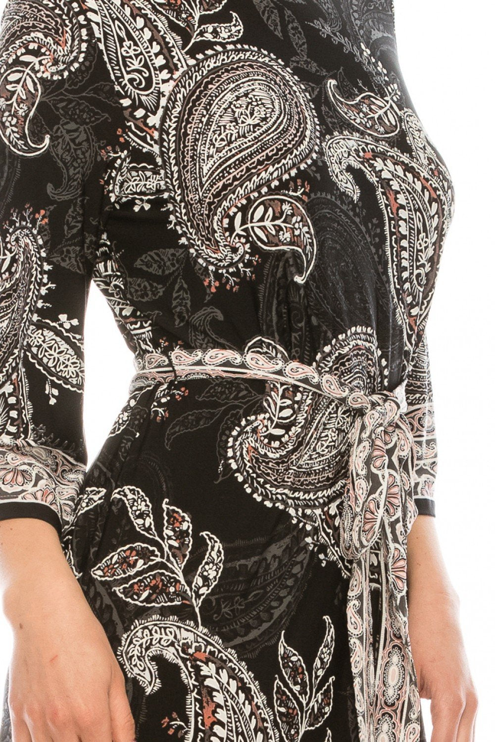Sandra Darren - 73367 Quarter Sleeve Paisley Print Jersey Dress In Black and Gray