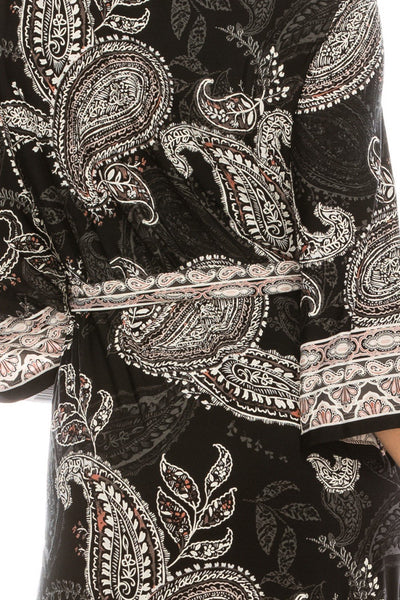 Sandra Darren - 73367 Quarter Sleeve Paisley Print Jersey Dress In Black and Gray