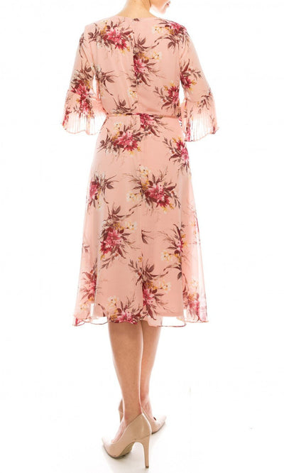 Sandra Darren - 73699 Flounce Sleeve Rose Print Chiffon Dress In Pink and Floral