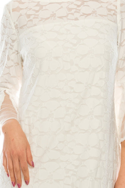 Sandra Darren - 73759 Flounce Sleeve Floral Lace Sheath Dress In White