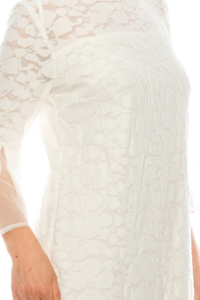 Sandra Darren - 73759 Flounce Sleeve Floral Lace Sheath Dress In White