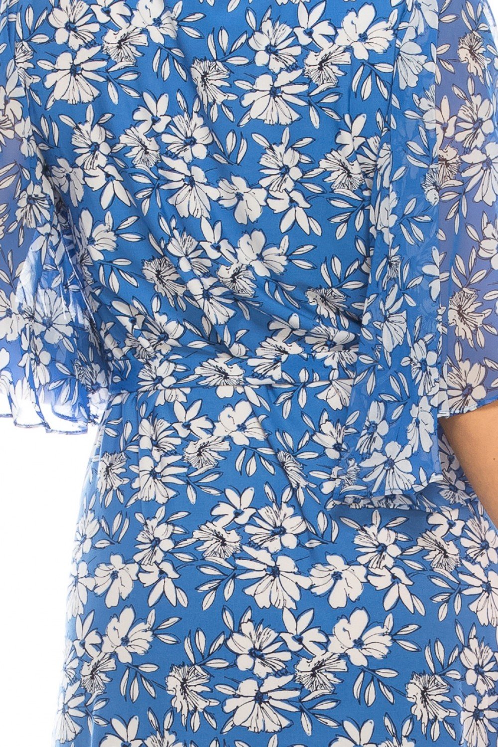 Sandra Darren - 73786 Butterfly Sleeve Floral Chiffon Dress In Blue and Orange