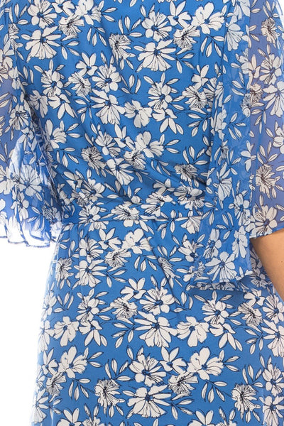Sandra Darren - 73786 Butterfly Sleeve Floral Chiffon Dress In Blue and Orange